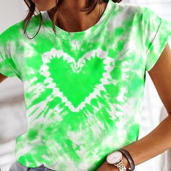 Γυναικείο T-shirt Heart Print Crew Neck Tie Dye Tops Tees Y2k Ρούχα Καθημερινά κοντομάνικα T-shirts καλοκαιρινά Γυναικεία ρούχα