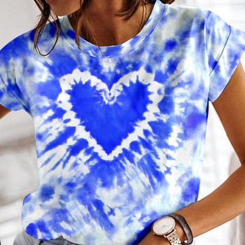 Γυναικείο T-shirt Heart Print Crew Neck Tie Dye Tops Tees Y2k Ρούχα Καθημερινά κοντομάνικα T-shirts καλοκαιρινά Γυναικεία ρούχα