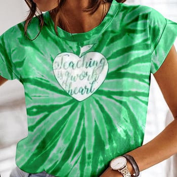 Γυναικείο T-shirt Heart Print Crew Neck Tie Dye Tops Tees Y2k Ρούχα Καθημερινά κοντομάνικα T-shirts καλοκαιρινά Γυναικεία ρούχα