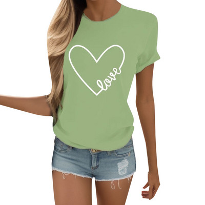 Ženske ležerne majice s printom u obliku srca O izrez kratkih rukava Ljetne majice Majice za Valentinovo Gornje majice Ženska odjeća