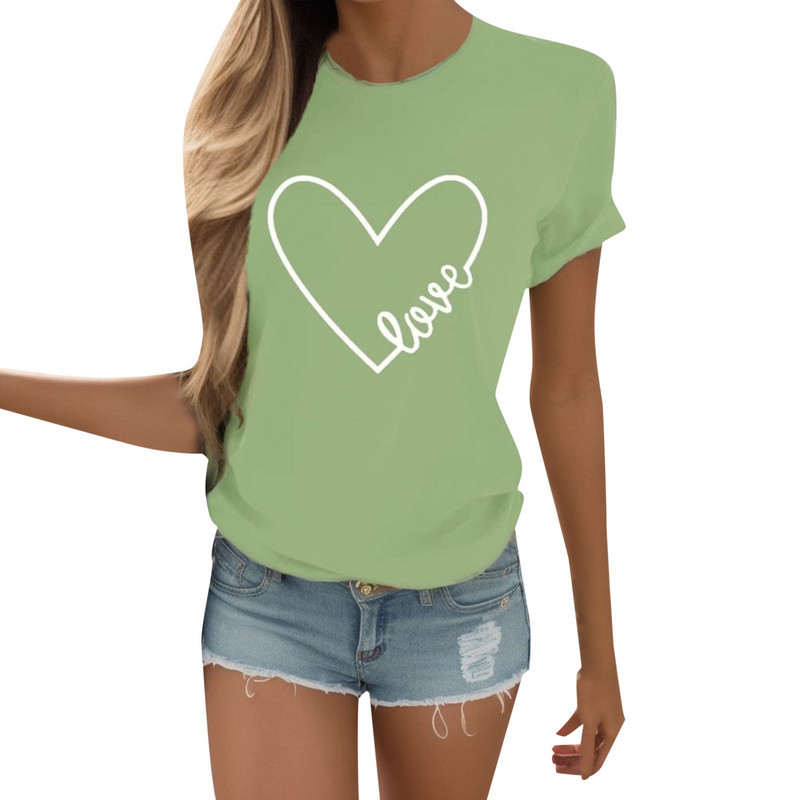 Ženske ležerne majice s printom u obliku srca O izrez kratkih rukava Ljetne majice Majice za Valentinovo Gornje majice Ženska odjeća