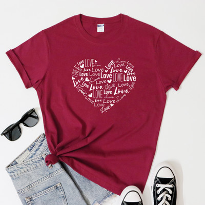 Ρομαντικό T-shirt Valentine Love Heart Vintage Femme Δώρο για την Ημέρα του Αγίου Βαλεντίνου Πουκάμισο μόδας Γυναικεία Spread Love Motivational Tshirt