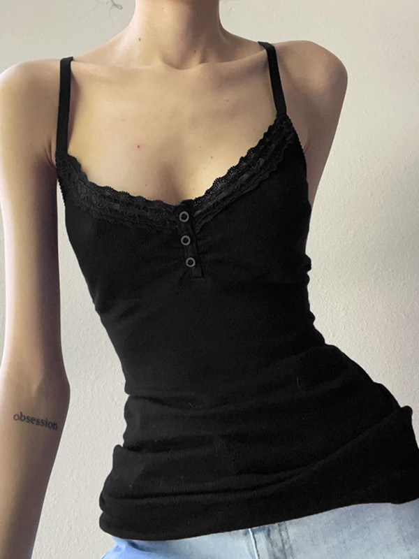 Szexi, összehajtható gombok, ujjatlan Crop felsők, fekete vintage Y2K fűző felsők, alkalmi alap póló