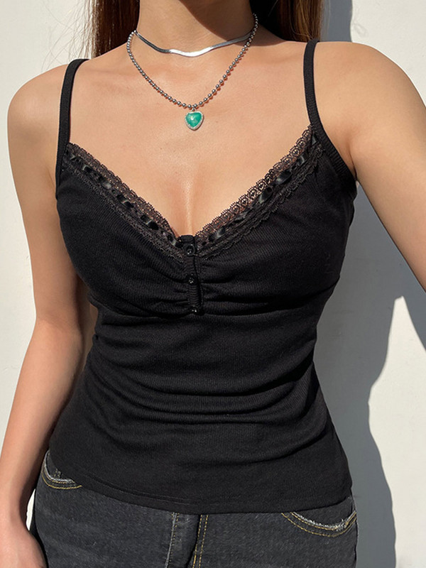 Szexi, összehajtható gombok, ujjatlan Crop felsők, fekete vintage Y2K fűző felsők, alkalmi alap póló