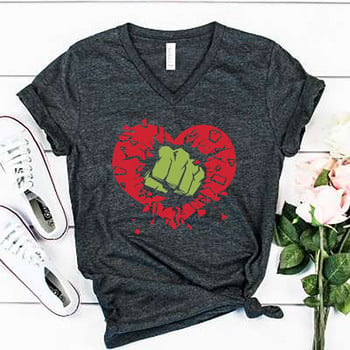 Γυναικείο T-Shirt Smash Heart TSshirts Μπλουζάκια μπλουζάκια Casual Valentine\'s Day V μπλούζα λαιμού Γυναικεία υπερμεγέθη πουκάμισα Κοριτσίστικα αστεία μπλουζάκια