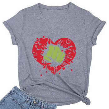 Γυναικείο T-Shirt Smash Heart TSshirts Μπλουζάκια μπλουζάκια Casual Valentine\'s Day V μπλούζα λαιμού Γυναικεία υπερμεγέθη πουκάμισα Κοριτσίστικα αστεία μπλουζάκια