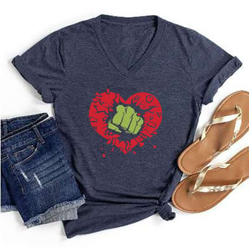 Γυναικείο T-Shirt Smash Heart TSshirts Μπλουζάκια μπλουζάκια Casual Valentine\'s Day V μπλούζα λαιμού Γυναικεία υπερμεγέθη πουκάμισα Κοριτσίστικα αστεία μπλουζάκια