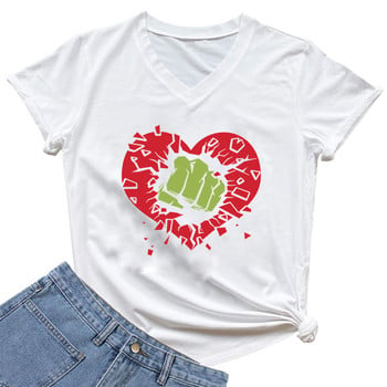 Γυναικείο T-Shirt Smash Heart TSshirts Μπλουζάκια μπλουζάκια Casual Valentine\'s Day V μπλούζα λαιμού Γυναικεία υπερμεγέθη πουκάμισα Κοριτσίστικα αστεία μπλουζάκια