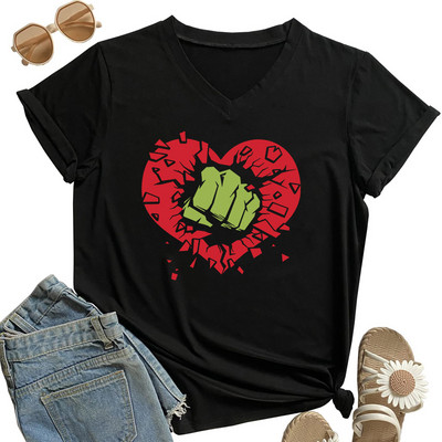 Naiste T-särk Smash Heart T-särgid Topid T-särgid Vabaaja Valentinipäeva V kaelusega pluus Naiste Suured särgid Tüdrukutele Naljakas T-särk