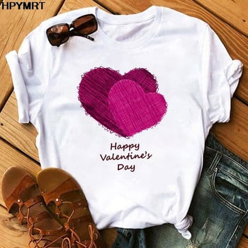 Ροζ Heart Flower Print Γυναικεία T-shirt Casual Λευκά μπλουζάκια Καλοκαιρινό κοντομάνικο γυναικείο μπλουζάκι Kawaii Love Print Γυναικεία μπλουζάκια