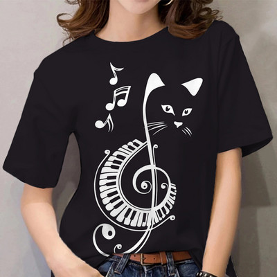 Multifilmi T-särk naistele Vabaaja lühikeste varrukatega rõivad kassimustriga 3D prindiga topsid T-särgid Suvine ülisuure O-kaelusega pullover