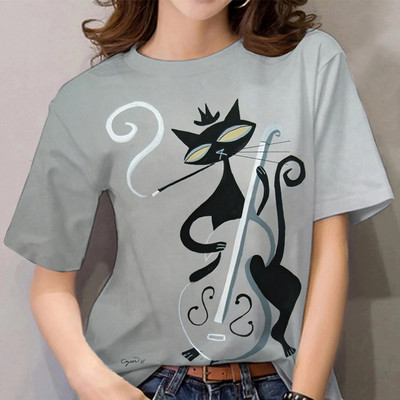 Multifilmi T-särk naistele Vabaaja lühikeste varrukatega rõivad kassimustriga 3D prindiga topsid T-särgid Suvine ülisuure O-kaelusega pullover