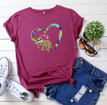 S-5XL Fashion 100% βαμβακερό γυναικείο μπλουζάκι Casual Loose Lazy Sloth Heart Print Καλοκαιρινό θηλυκό μπλουζάκι Top Plus Size WX219