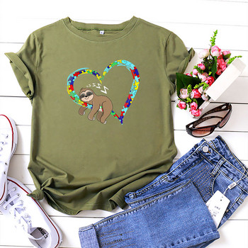 S-5XL Fashion 100% βαμβακερό γυναικείο μπλουζάκι Casual Loose Lazy Sloth Heart Print Καλοκαιρινό θηλυκό μπλουζάκι Top Plus Size WX219