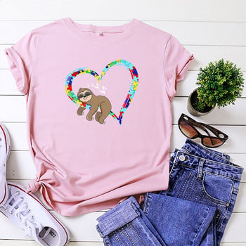 S-5XL Fashion 100% βαμβακερό γυναικείο μπλουζάκι Casual Loose Lazy Sloth Heart Print Καλοκαιρινό θηλυκό μπλουζάκι Top Plus Size WX219