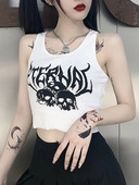 Harajuku Punk Goth Szexi Crop Felső Női Nyári Mujer 90-es évek Grunge grafikai koponyamintás felsők Divatos ujjatlan, vékony mellény felső