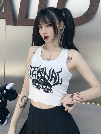 Harajuku Punk Goth Sexy Crop Tops Γυναικεία Καλοκαίρι Mujer 90s Grunge Graphic Skull print Μπλούζες μόδας αμάνικο λεπτό γιλέκο Tank Top