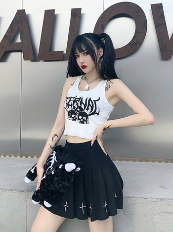 Harajuku Punk Goth Sexy Crop Tops Γυναικεία Καλοκαίρι Mujer 90s Grunge Graphic Skull print Μπλούζες μόδας αμάνικο λεπτό γιλέκο Tank Top