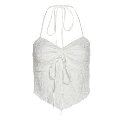 Xingqing y2k Top Halter Femei Fairycore Haine Fără mâneci Față Snur Dantela Ochi Slim Fit Camisole Anii 2000 Streetwear