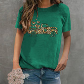 Tricouri pentru femei de Ziua Îndrăgostiților Leopard Car Love Heart Tricouri grafice Cămașă Crewneck Manecă scurtă Moda coreeană Topuri estetice