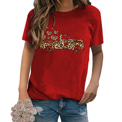 Tricouri pentru femei de Ziua Îndrăgostiților Leopard Car Love Heart Tricouri grafice Cămașă Crewneck Manecă scurtă Moda coreeană Topuri estetice