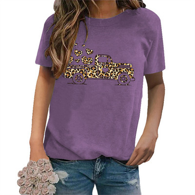 Tricouri pentru femei de Ziua Îndrăgostiților Leopard Car Love Heart Tricouri grafice Cămașă Crewneck Manecă scurtă Moda coreeană Topuri estetice