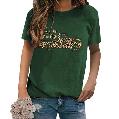 Tricouri pentru femei de Ziua Îndrăgostiților Leopard Car Love Heart Tricouri grafice Cămașă Crewneck Manecă scurtă Moda coreeană Topuri estetice