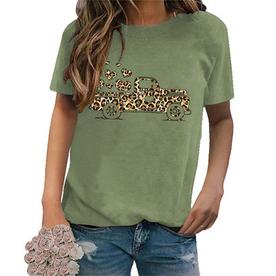 Tricouri pentru femei de Ziua Îndrăgostiților Leopard Car Love Heart Tricouri grafice Cămașă Crewneck Manecă scurtă Moda coreeană Topuri estetice