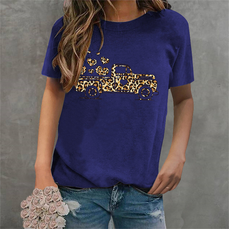 Tricouri pentru femei de Ziua Îndrăgostiților Leopard Car Love Heart Tricouri grafice Cămașă Crewneck Manecă scurtă Moda coreeană Topuri estetice