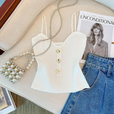 Väike, värske, magus kootud paakkangast lihtne daami varrukateta supper 2023. aasta suve uusim seksikas naiste topp