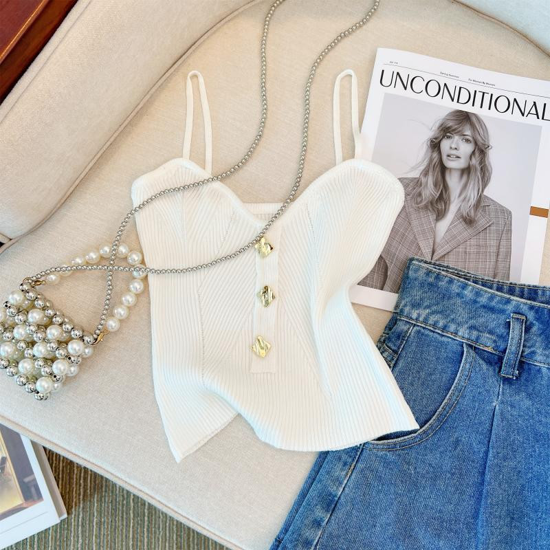 Väike, värske, magus kootud paakkangast lihtne daami varrukateta supper 2023. aasta suve uusim seksikas naiste topp