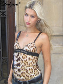 Dulzura Leopard Print spagetirihm lapikujuline V-kaelusega Croptop Sparkly Rhinestone 2023 suvise naiste peoklubi Y2K riided