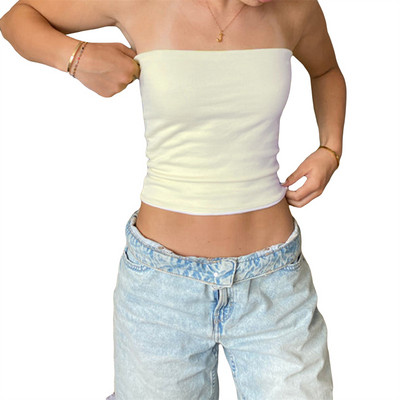 Xingqing Tube Top y2k Estetic Haine Femei Grunge Dunge/Culoare uni Cu umăr fără bretele Tancuri fără mâneci Ani 2000 Streetwear