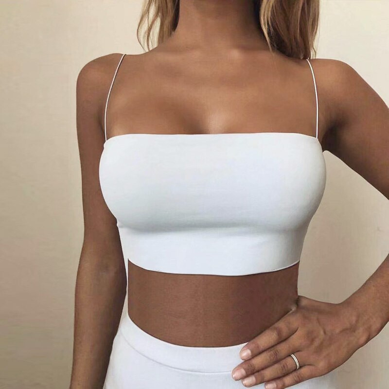 Női Crop Top szexi melltartó, varrat nélküli felsők, 2023 nyári női fehér pántos felső, hát nélküli camisole tömör vágott camis ruházat