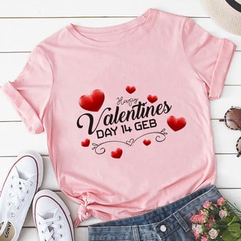 Νέο Happy Valentine\'s Day Κόκκινη καρδιά γραφικά γυναικεία μπλουζάκια Μαύρο Harajuku μόδας κοντό μανίκι δώρο ρούχων σε μεγάλο μέγεθος S-xxl