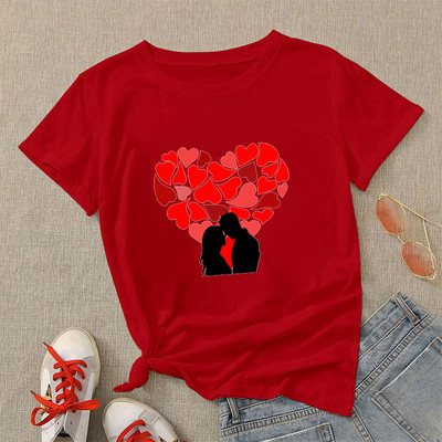 Νέο Happy Valentine`s Day Κόκκινη καρδιά γραφικά γυναικεία μπλουζάκια Μαύρο Harajuku μόδας κοντό μανίκι δώρο ρούχων σε μεγάλο μέγεθος S-xxl
