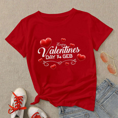 Νέο Happy Valentine`s Day Κόκκινη καρδιά γραφικά γυναικεία μπλουζάκια Μαύρο Harajuku μόδας κοντό μανίκι δώρο ρούχων σε μεγάλο μέγεθος S-xxl