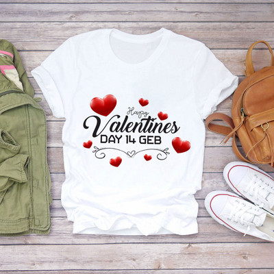 Νέο Happy Valentine`s Day Κόκκινη καρδιά γραφικά γυναικεία μπλουζάκια Μαύρο Harajuku μόδας κοντό μανίκι δώρο ρούχων σε μεγάλο μέγεθος S-xxl