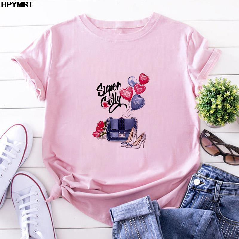 Γυναικεία μπλουζάκι με κοντό μανίκι κινουμένων σχεδίων, χαριτωμένη γάτα σε σχήμα καρδιάς Τυπωμένο φαρδύ μεγάλο μέγεθος Άνοιξη και Καλοκαίρι Λευκό ροζ μπλουζάκια S-XXL