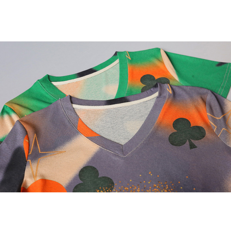 Nyári európai ruhák bő S-4XL póló Elegáns szexi V-nyakú fényes gyémántok őszibarack szívek lovak női felsők rövid ujjú pólók 948