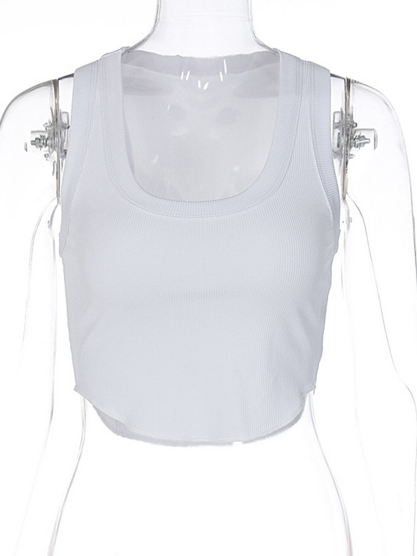 Cu nervuri gât pătrat alb sexy subțire Y2K crop tank top vară femei Goth haine Streetwear vacanță casual comerț cu ridicata