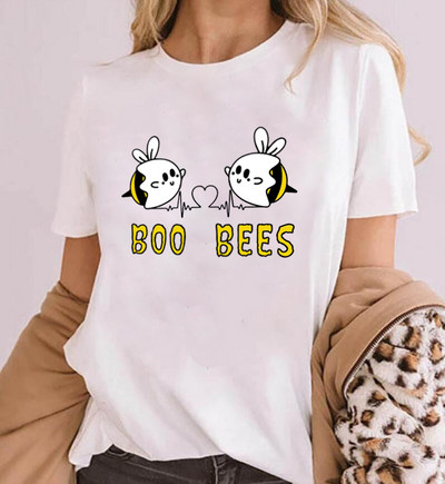 BOO BEES Heart Дамска тениска Cute bees Хелоуин Риза kawaii bees Тениска женска мода Ежедневно горнище от чист памук в стил kawaii
