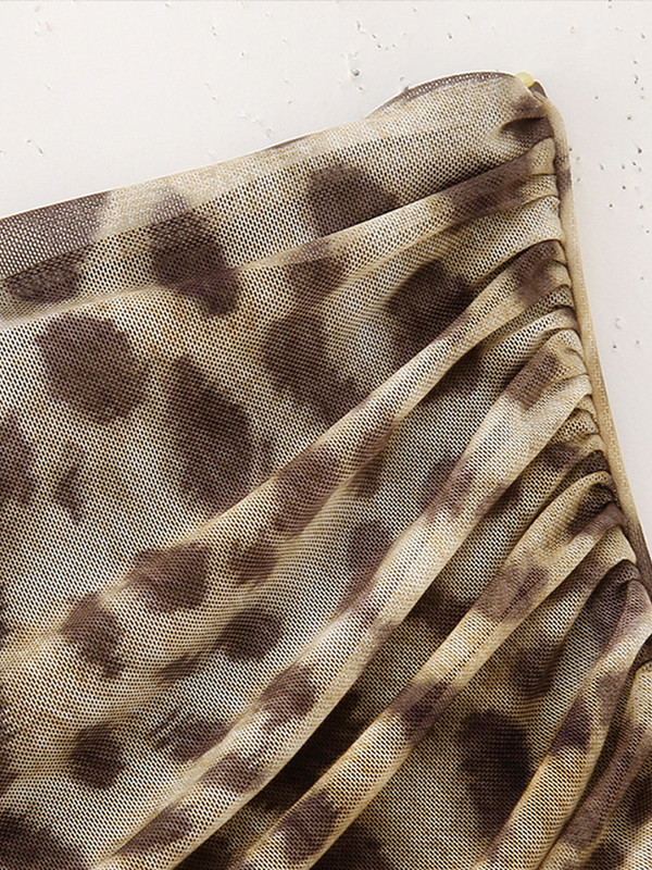 Tulle cu imprimeu leopard cu volan pentru femei de top, sexy, fără mâneci, cu umeri, topuri 2024, vară, fără spate, pentru femei, corset șic de plajă