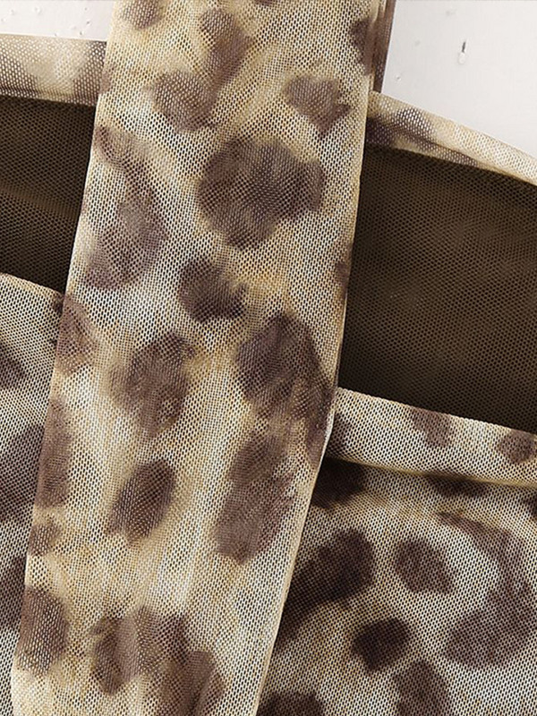 Tulle cu imprimeu leopard cu volan pentru femei de top, sexy, fără mâneci, cu umeri, topuri 2024, vară, fără spate, pentru femei, corset șic de plajă