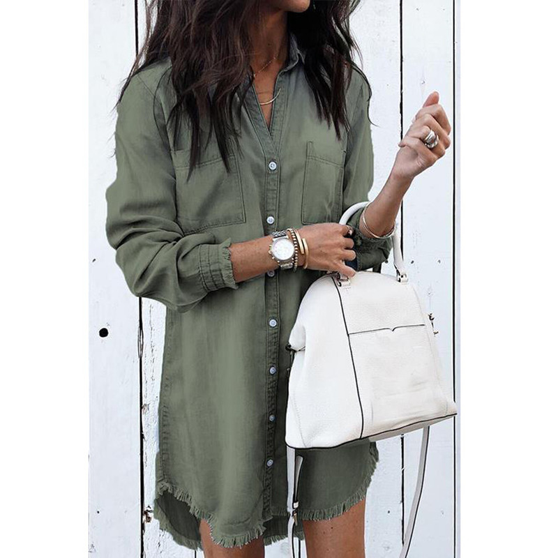 Suvine Y2k naiste teksasärkkleit Vintage sinine teksapluusid vabaaja pikkade varrukatega naiste topid Pluus Femme minikleit lühike kleit