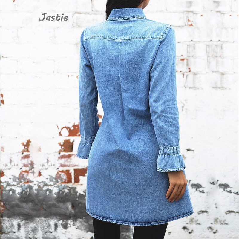 Plave vintage uske ženske traper haljine, modna jednoredna haljina s dugim rukavima, proljetna modna ulična ženska odjeća 2024.