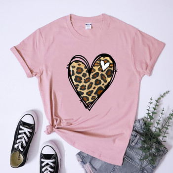 Retro Valentines Leopard Heart T-shirt Χαριτωμένο γυναικείο γραφικό γιορτινό μπλουζάκι Αγίου Βαλεντίνου Μοντέρνο δώρο πουκάμισο για την ημέρα του Αγίου Βαλεντίνου