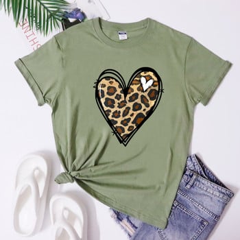 Retro Valentines Leopard Heart T-shirt Χαριτωμένο γυναικείο γραφικό γιορτινό μπλουζάκι Αγίου Βαλεντίνου Μοντέρνο δώρο πουκάμισο για την ημέρα του Αγίου Βαλεντίνου