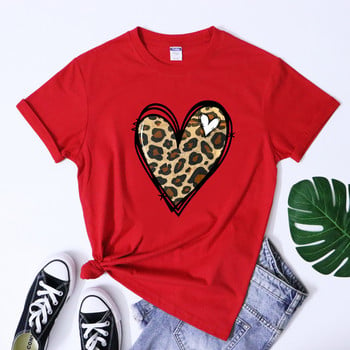 Retro Valentines Leopard Heart T-shirt Χαριτωμένο γυναικείο γραφικό γιορτινό μπλουζάκι Αγίου Βαλεντίνου Μοντέρνο δώρο πουκάμισο για την ημέρα του Αγίου Βαλεντίνου