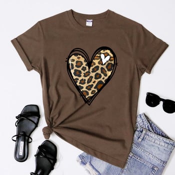 Retro Valentines Leopard Heart T-shirt Χαριτωμένο γυναικείο γραφικό γιορτινό μπλουζάκι Αγίου Βαλεντίνου Μοντέρνο δώρο πουκάμισο για την ημέρα του Αγίου Βαλεντίνου